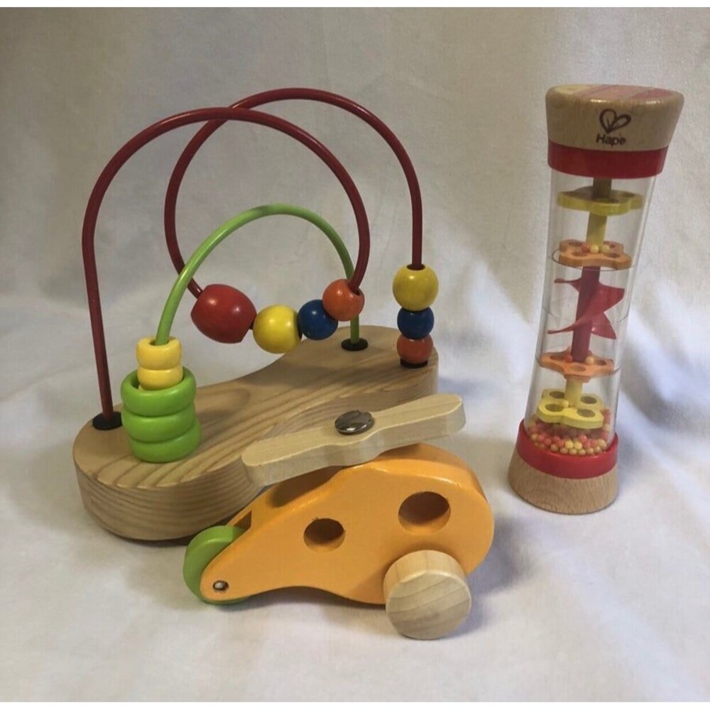 Hape Wooden Toy Bundle Double Bubble Helicopter & Rain stick